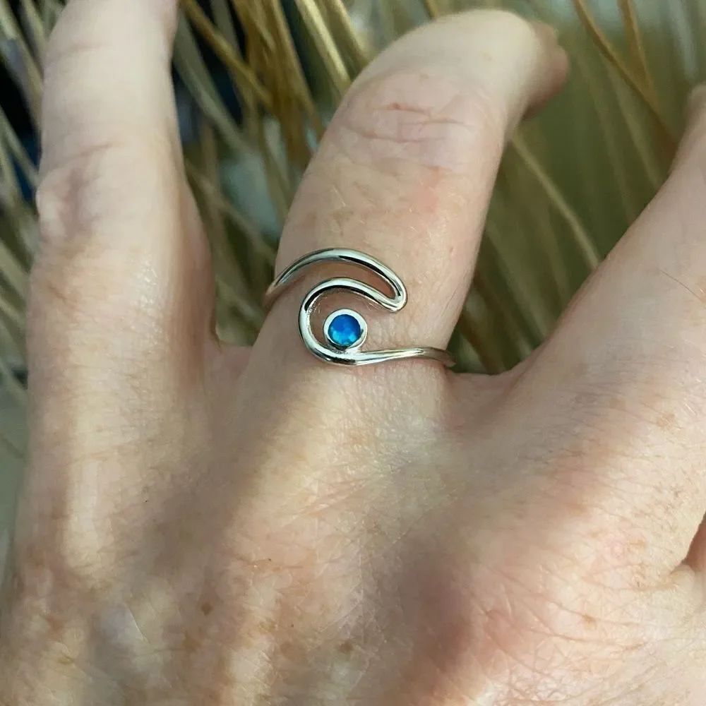 Sterling Silver Lab Opal Wave Ring